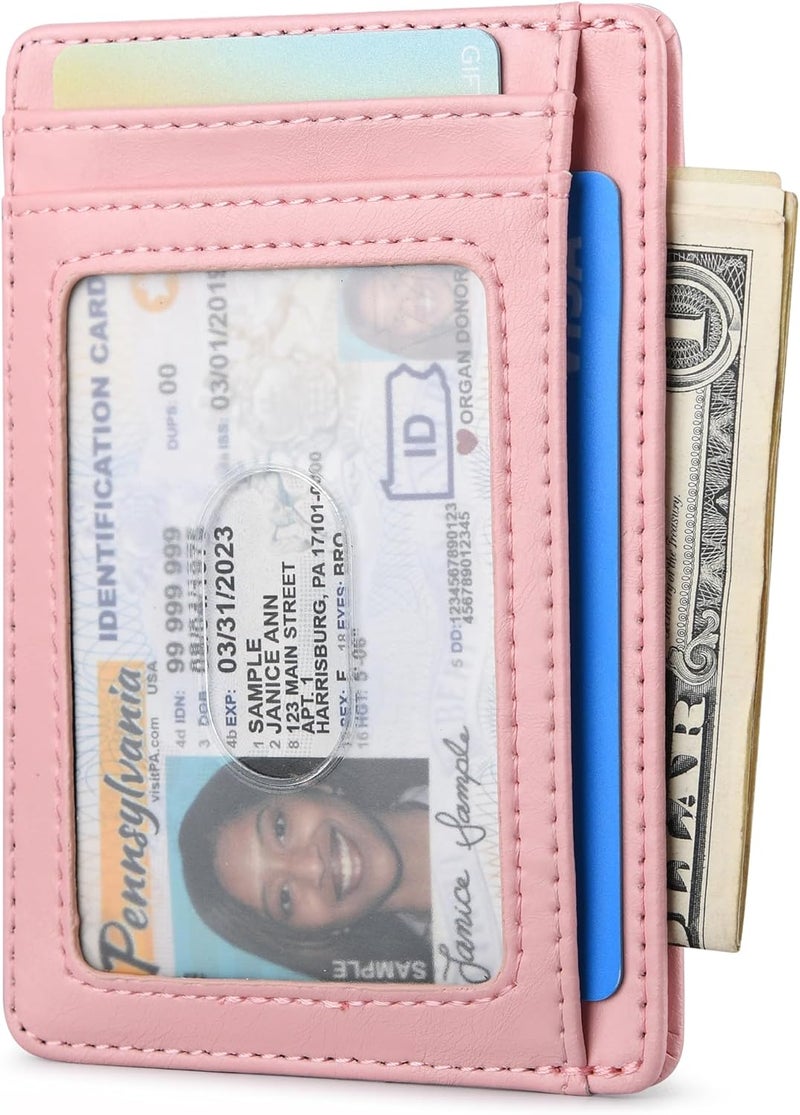 Buffway Slim Minimalist Front Pocket RFID Blocking Leather Wallets for Men and Women - Alaska Pink - Image 2