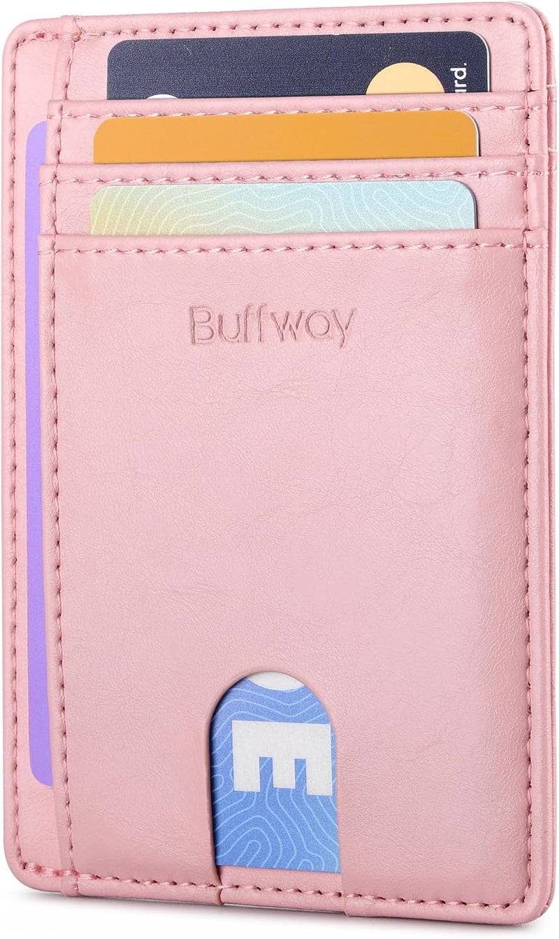 Buffway Slim Minimalist Front Pocket RFID Blocking Leather Wallets for Men and Women - Alaska Pink - Image 1