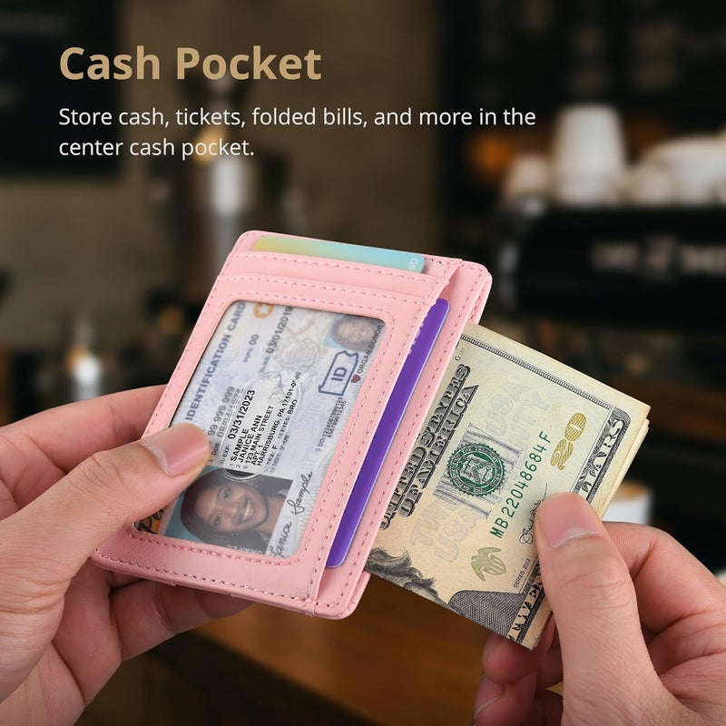 Buffway Slim Minimalist Front Pocket RFID Blocking Leather Wallets for Men and Women - Alaska Pink - Image 5
