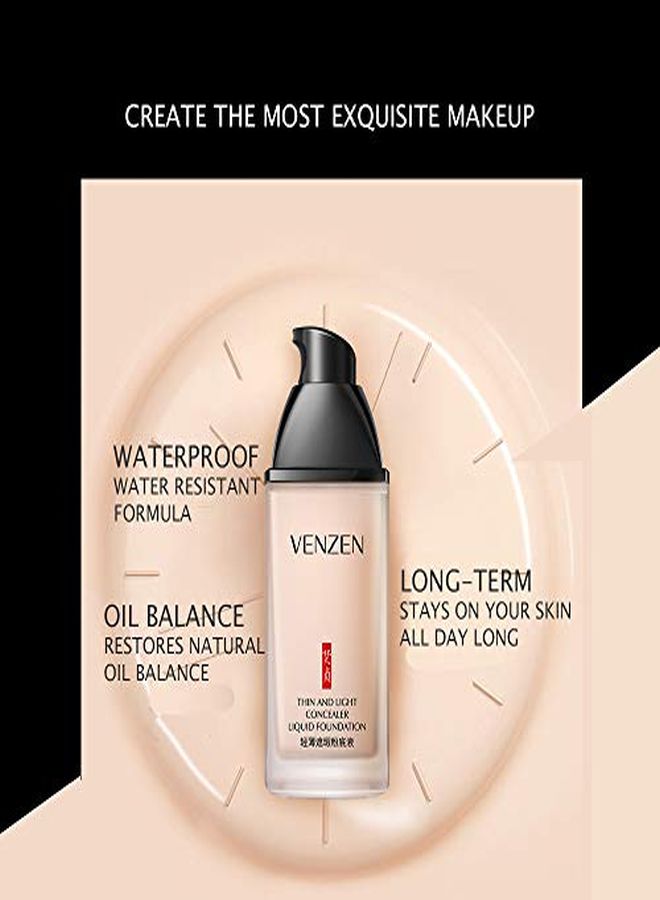 VENZEN Thin Light Concealer Liquid Foundation Waterproof Moisturizing Clear Naked Natural Longlasting Soft Texture Rubber Ring Delicate Colors (02 Ivory (6778))  - Image 3