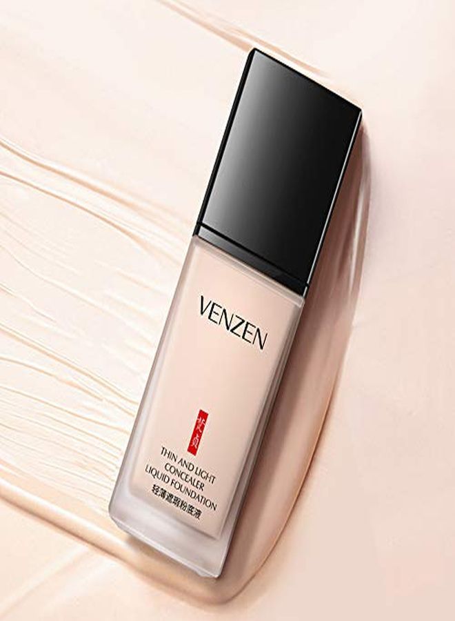 VENZEN Thin Light Concealer Liquid Foundation Waterproof Moisturizing Clear Naked Natural Longlasting Soft Texture Rubber Ring Delicate Colors (02 Ivory (6778))  - Image 2