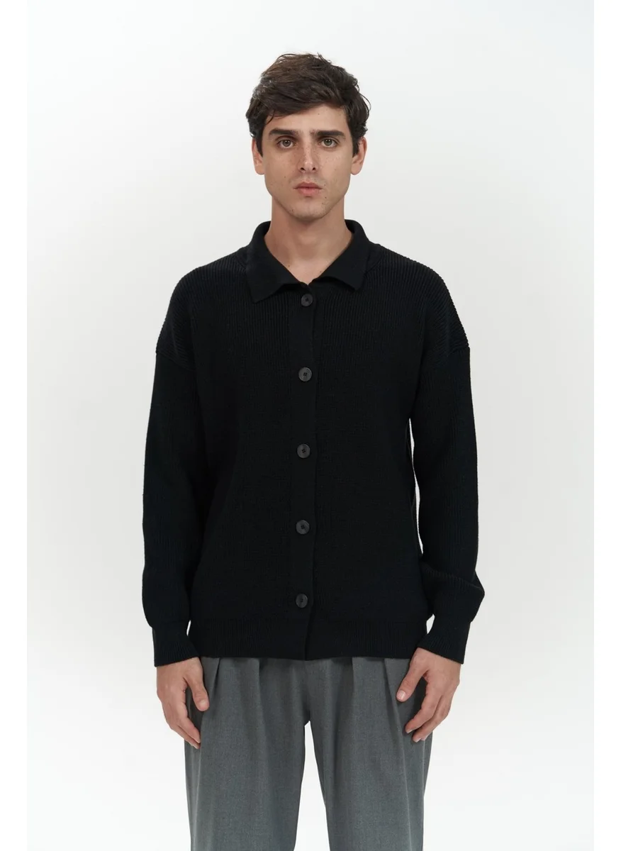 Mai Collection Bastian Button Detail Black Men's Knitwear Cardigan