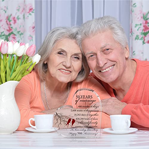 Qunclay 50th Years of Marriage Gift Wedding Anniversary Souvenir Heart Marriage Keepsake Decoration Present for Couple Parent Women Mom Husband Wife He She Friend Grandparents - Image 4