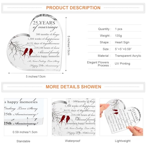 Qunclay 50th Years of Marriage Gift Wedding Anniversary Souvenir Heart Marriage Keepsake Decoration Present for Couple Parent Women Mom Husband Wife He She Friend Grandparents - Image 3