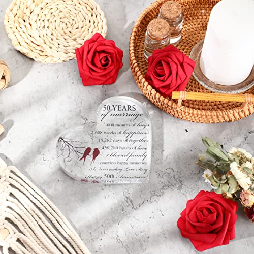 Qunclay 50th Years of Marriage Gift Wedding Anniversary Souvenir Heart Marriage Keepsake Decoration Present for Couple Parent Women Mom Husband Wife He She Friend Grandparents - Image 5