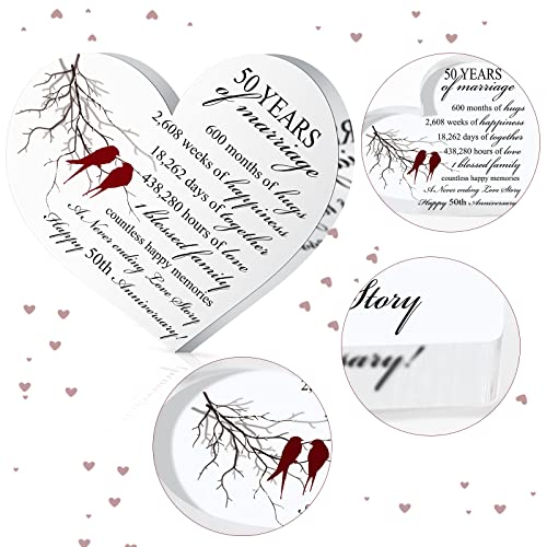 Qunclay 50th Years of Marriage Gift Wedding Anniversary Souvenir Heart Marriage Keepsake Decoration Present for Couple Parent Women Mom Husband Wife He She Friend Grandparents - Image 2