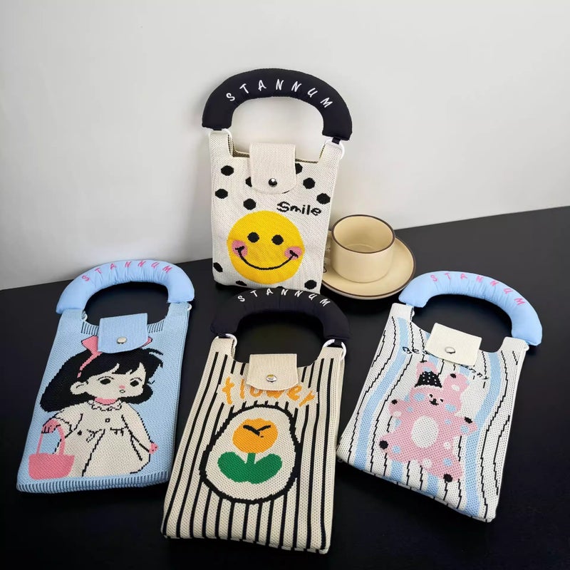 High-End Large-Capacity Knitted Mobile Phone Bag, Cartoon Bag, Versatile For All Seasons, Korean Style, Fashionable Niche Design, Cross-Body And Hand-Carry - Image 2
