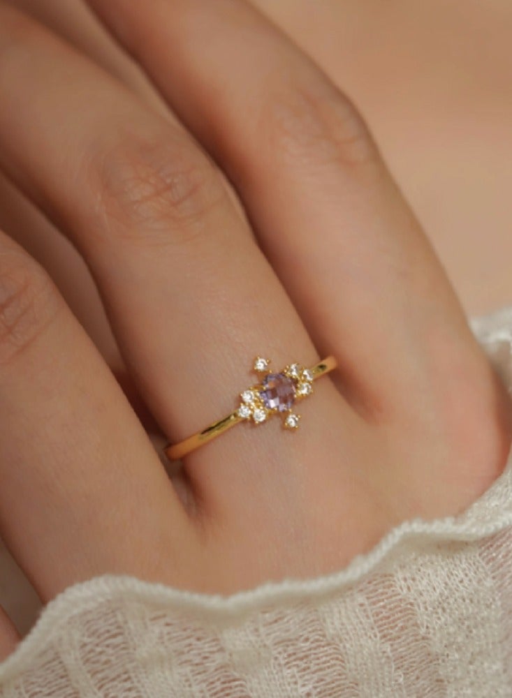French Haute Sense of Retro Dreamy Elegant Purple Zirconia Open-end Ring B Models - Image 1
