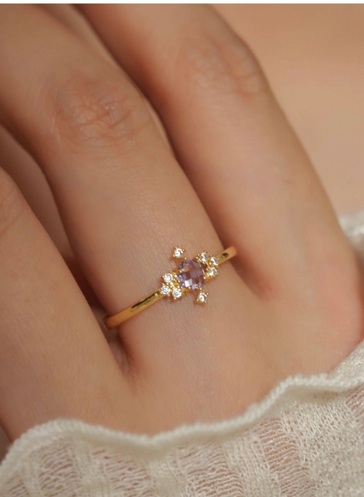 French Haute Sense of Retro Dreamy Elegant Purple Zirconia Open-end Ring B Models - Image 5