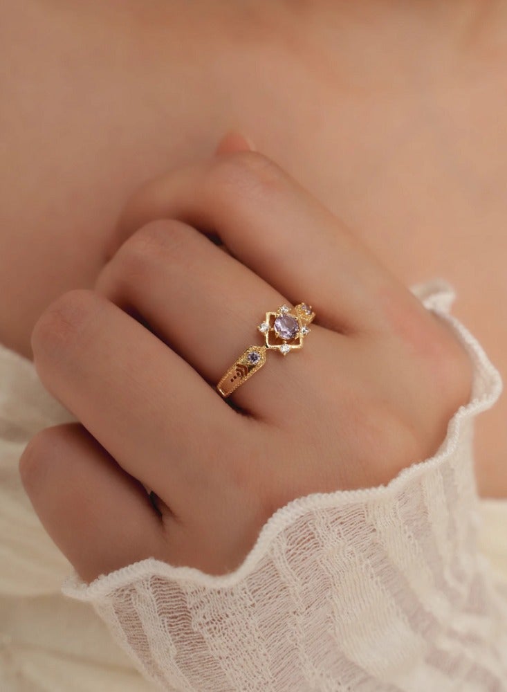 French Haute Sense of Retro Dreamy Elegant Purple Zirconia Open-end Ring B Models - Image 4