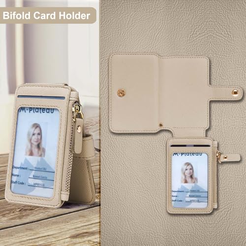 M-Plateau Leopard Print RFID Blocking Card Holder, PU Leather Keychain Pouch with ID Window & Zipper Pocket, Mini Credit Card Case for Women Travel Commute Daily Carry (Khaki) - Image 3