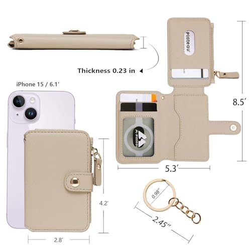 M-Plateau Leopard Print RFID Blocking Card Holder, PU Leather Keychain Pouch with ID Window & Zipper Pocket, Mini Credit Card Case for Women Travel Commute Daily Carry (Khaki) - Image 2