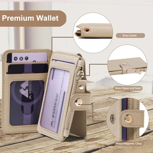 M-Plateau Leopard Print RFID Blocking Card Holder, PU Leather Keychain Pouch with ID Window & Zipper Pocket, Mini Credit Card Case for Women Travel Commute Daily Carry (Khaki) - Image 4