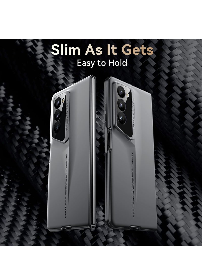 Excefore Case Slim and Thin for Samsung Galaxy Z Fold 5 Matte PC Back Built in Screen Protector Ultra Thin Transparent Plating Crystal Front Glass All Inclusive Case Dimensional Blade Design Gray - Image 4