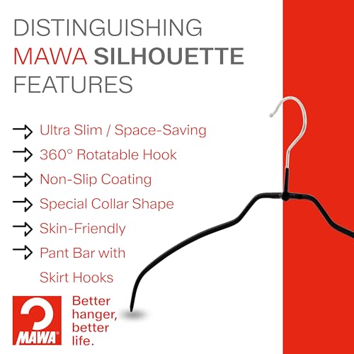Mawa Reston Lloyd Silhouette UltraThin Series NonSlip Space Saving Shirt Hanger Style 42FT Pack of 20 Silver 20 Count - Image 3