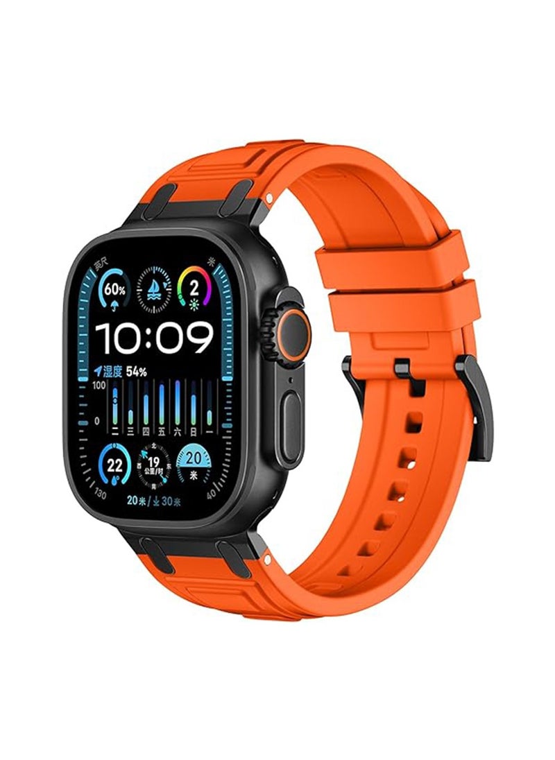 X-level Sports Liquid Silicone Rubber Band with Stainless Steel Adapter for Apple Watch Ultra 1/2 49mm 45mm 44mm 42mm Durable Replacement Strap for iWatch Series 10 (46mm) 9 8 7 6 5 4 3 2 1 SE, Stainless Steel Connector Durable Silicone Orange  - Image 1