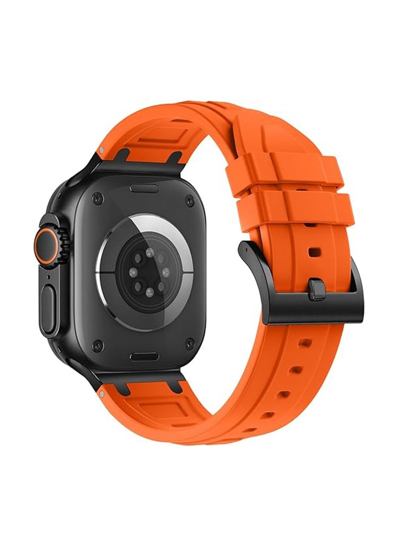 X-level Sports Liquid Silicone Rubber Band with Stainless Steel Adapter for Apple Watch Ultra 1/2 49mm 45mm 44mm 42mm Durable Replacement Strap for iWatch Series 10 (46mm) 9 8 7 6 5 4 3 2 1 SE, Stainless Steel Connector Durable Silicone Orange  - Image 2