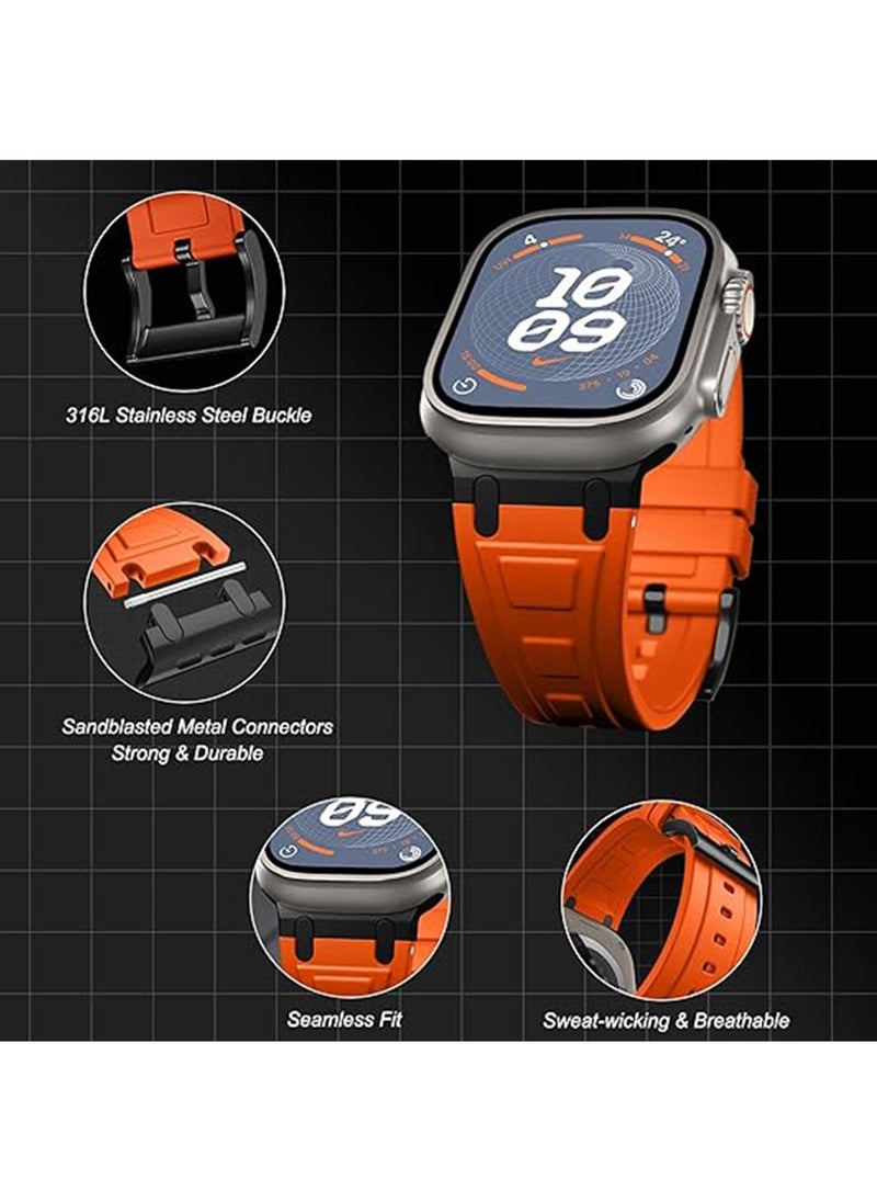 X-level Sports Liquid Silicone Rubber Band with Stainless Steel Adapter for Apple Watch Ultra 1/2 49mm 45mm 44mm 42mm Durable Replacement Strap for iWatch Series 10 (46mm) 9 8 7 6 5 4 3 2 1 SE, Stainless Steel Connector Durable Silicone Orange  - Image 3