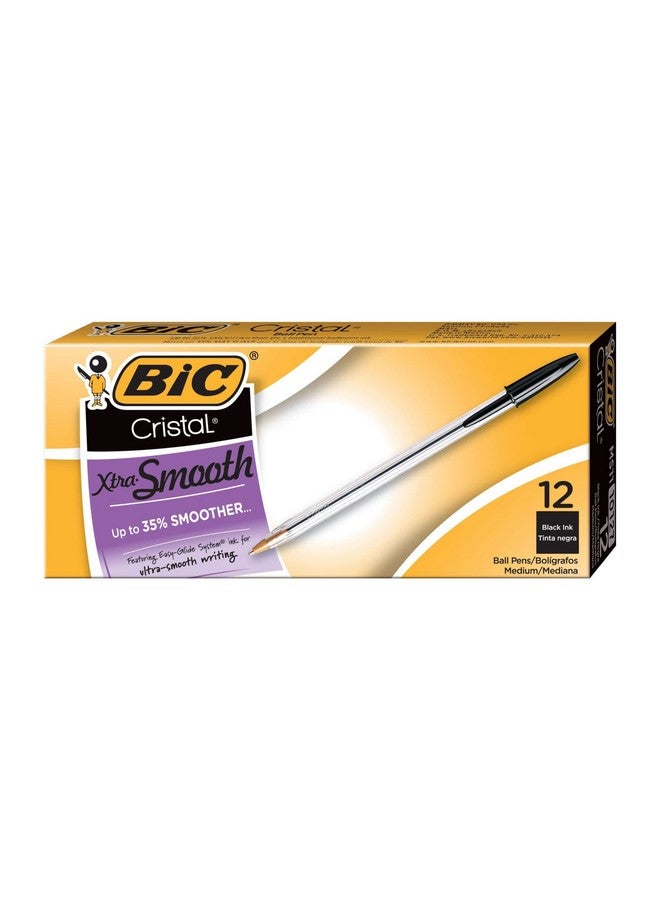 بيك أقلام حبر جاف سوداء فائقة النعومة من BIC Cristal، رأس متوسط موثوق (1.0 مم)، عبوة من 12 قلمًا - Image 1