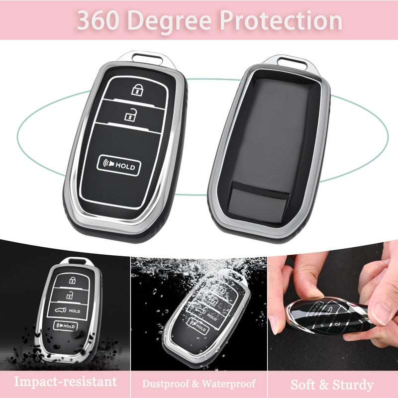 JAMCARI for Toyota Key fob Cover, 3 Buttons Soft TPU Key Fob Case for 2022-2025 Toyota 4runner Prius Corolla Cross Hatchback Tundra Sequoia LE XLE Car Key Cover with Bling Keychain (Black) - Image 3