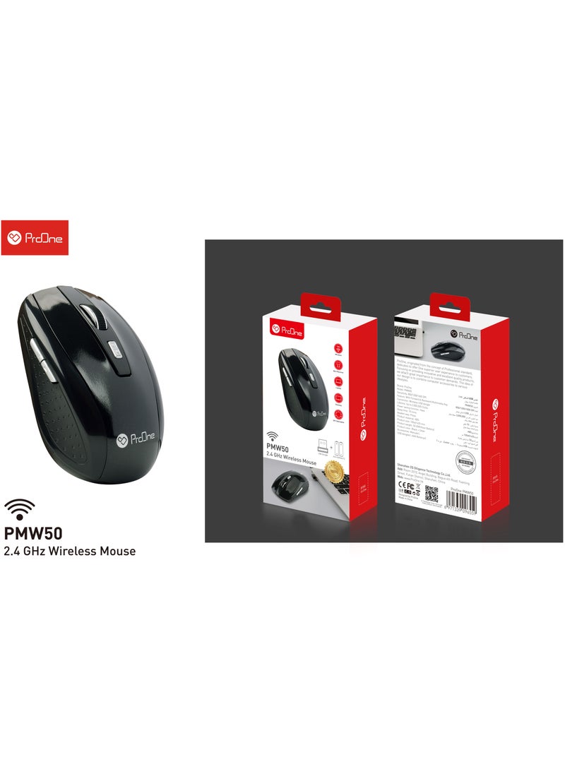 ProOne - ProOne PMW50 Wireless Mouse - 2.4 GHz, Adjustable DPI 800/1200/1600, USB Receiver, 2 AAA Batteries Included, Power Saving, Forward & Backward Multimedia Keys, Ergonomic Design for Desktop & Laptop - Image 1