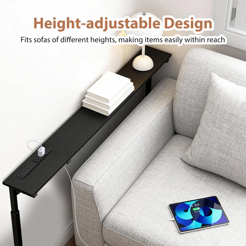 GRLEAF 35" Adjustable Height Narrow Console Table with Power Outlets, Long Sofa Table with Charging Station Behind Couch Table Skinny Entryway Table for Living Room, Hallway and Office â€“ Black - Image 2
