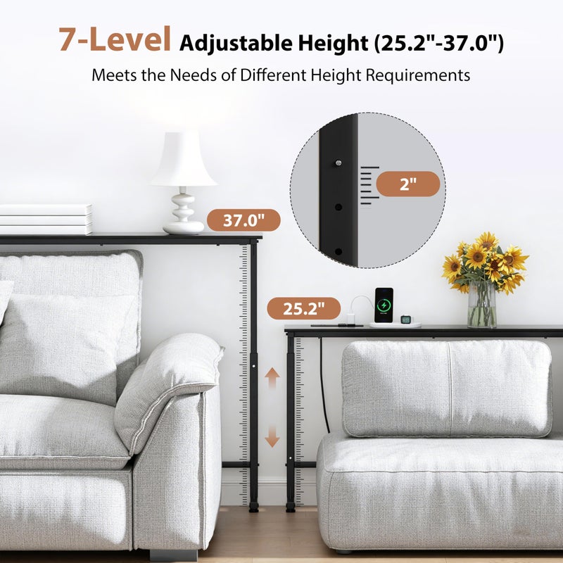 GRLEAF 35" Adjustable Height Narrow Console Table with Power Outlets, Long Sofa Table with Charging Station Behind Couch Table Skinny Entryway Table for Living Room, Hallway and Office â€“ Black - Image 3