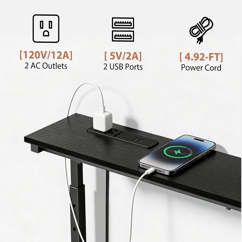 GRLEAF 35" Adjustable Height Narrow Console Table with Power Outlets, Long Sofa Table with Charging Station Behind Couch Table Skinny Entryway Table for Living Room, Hallway and Office â€“ Black - Image 4