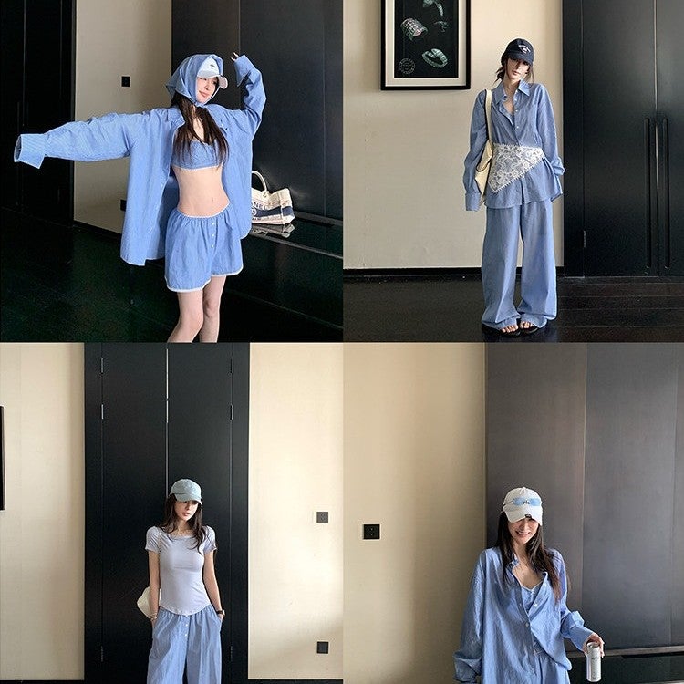 Women's Lolita Style Casual Shirt and Pants Set - Image 3