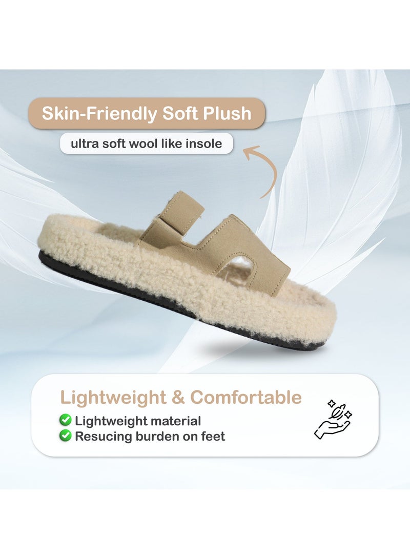 Mon Ami Women’s Cozy Faux Shearling Slippers – Double Strap Vegan Slides with Soft Memory Foam, Non-Slip Sole & Open Toe – Indoor Fuzzy House Sandals for Lounge, Travel & Everyday Comfort - Image 5