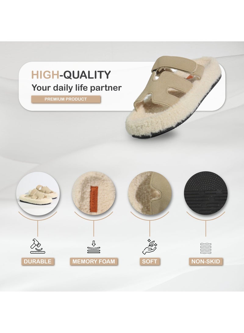 Mon Ami Women’s Cozy Faux Shearling Slippers – Double Strap Vegan Slides with Soft Memory Foam, Non-Slip Sole & Open Toe – Indoor Fuzzy House Sandals for Lounge, Travel & Everyday Comfort - Image 4