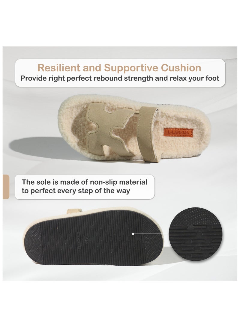 Mon Ami Women’s Cozy Faux Shearling Slippers – Double Strap Vegan Slides with Soft Memory Foam, Non-Slip Sole & Open Toe – Indoor Fuzzy House Sandals for Lounge, Travel & Everyday Comfort - Image 3