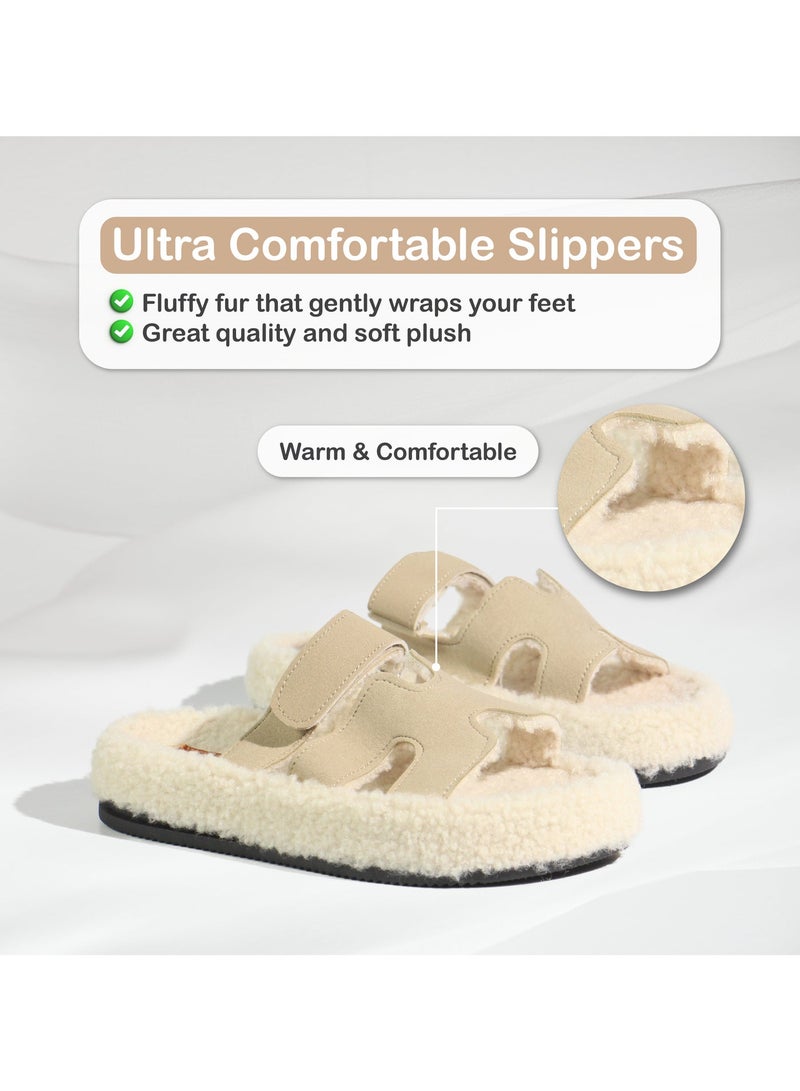 Mon Ami Women’s Cozy Faux Shearling Slippers – Double Strap Vegan Slides with Soft Memory Foam, Non-Slip Sole & Open Toe – Indoor Fuzzy House Sandals for Lounge, Travel & Everyday Comfort - Image 2