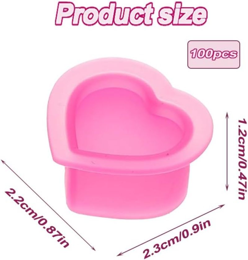 Tattoo Ink Cups 100-Pack 23.5*12mm Pink Heart-shaped Design - Heat-resistant Durable Silicone Reusable Cups for Tattoo Artists Makeup Enthusiasts Crafters - Image 2