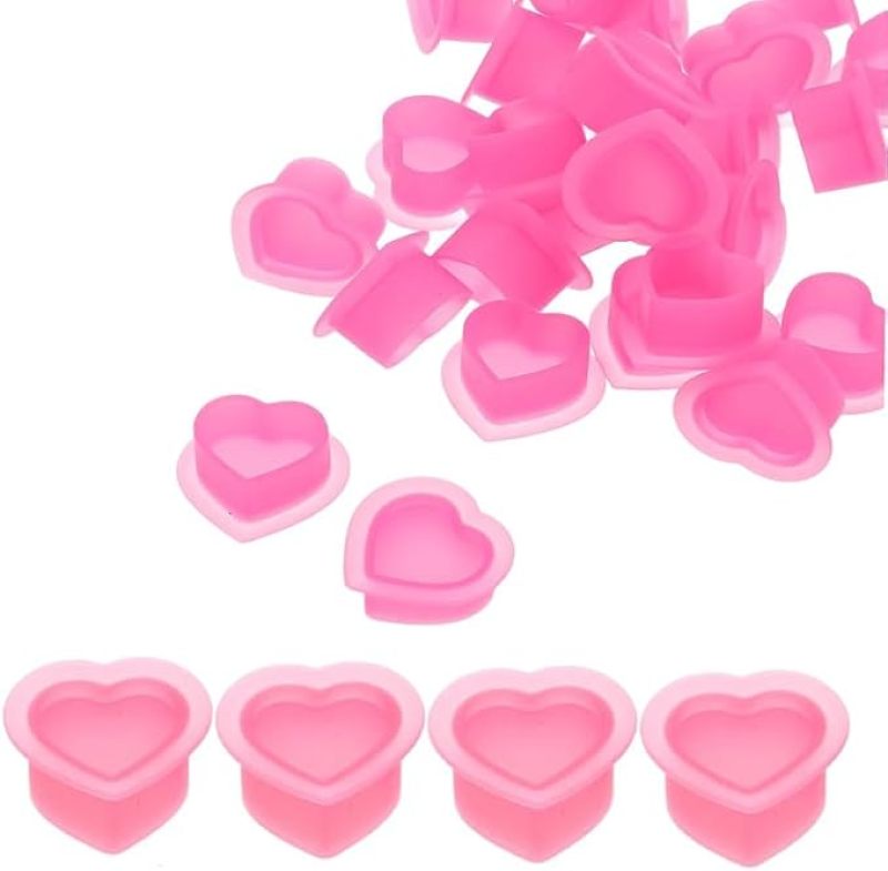 Tattoo Ink Cups 100-Pack 23.5*12mm Pink Heart-shaped Design - Heat-resistant Durable Silicone Reusable Cups for Tattoo Artists Makeup Enthusiasts Crafters - Image 1