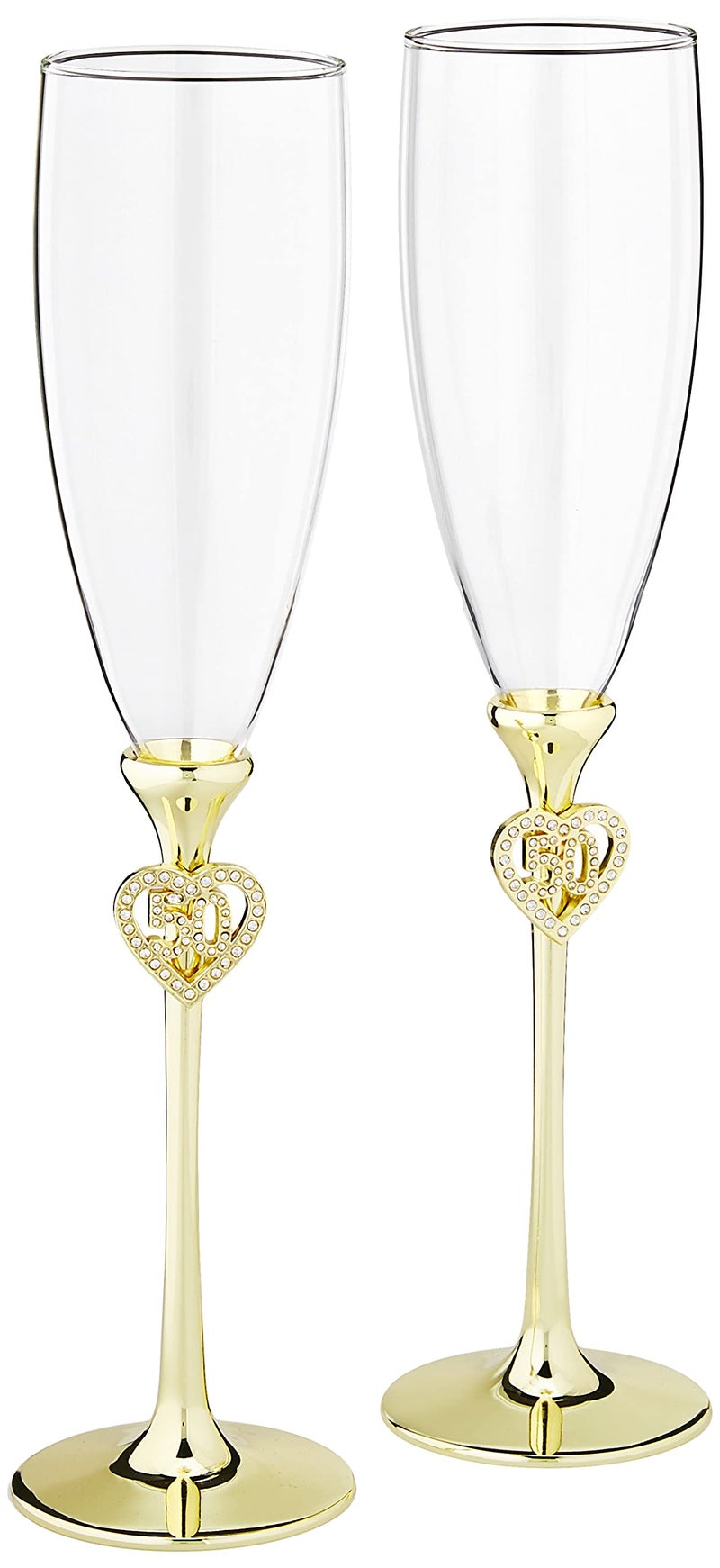 Hortense B. Hewitt 50th Wedding Anniversary Champagne Toasting Flutes, Rhinestone Jeweled Heart, Set of 2 - Image 3