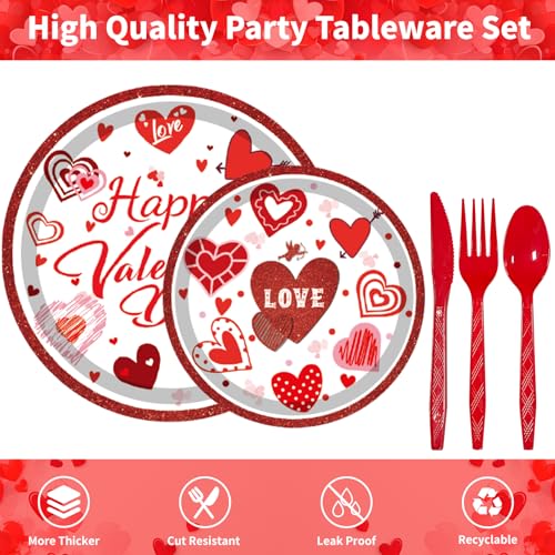 LAIAMER Valentines Day Party Supplies Set for 24, Valentine's Day Plates and Napkins Valentines Tablecloth Cups Valentine Disposable Dinnerware for Valentine's Days Party Decorations - Image 4