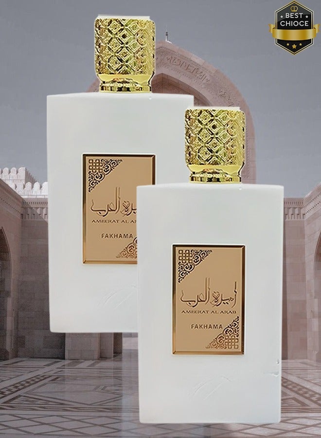 FAKHAMA 2 Pieces Ameerat Al Arab Perfume White For Women 100ml EDP - Image 1