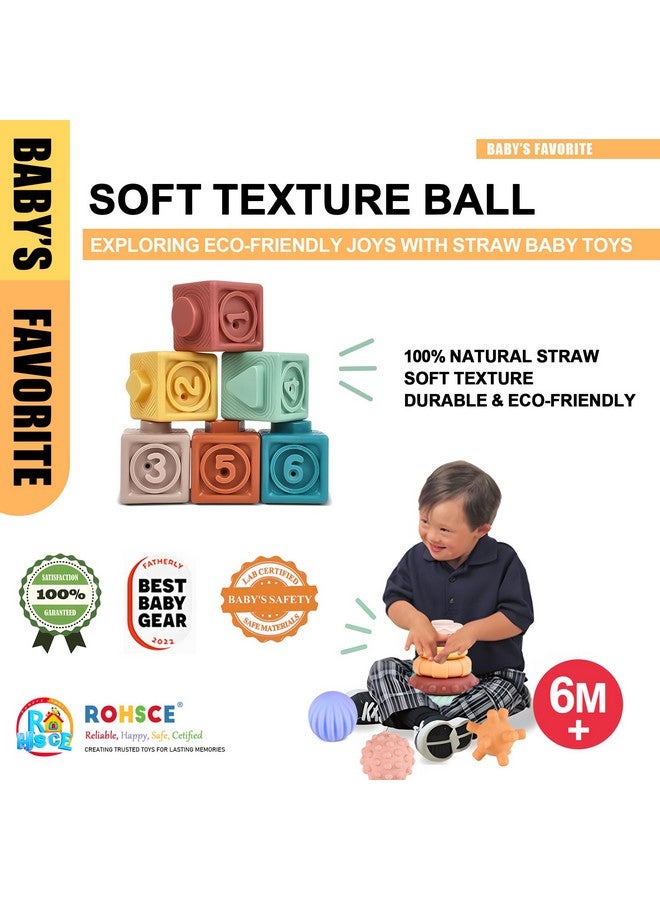 ROHSCE Montessori Toys for Babies, 3 in 1 Baby Toys 6 to 12 Months - Stacking Blocks & Sensory Balls & Soft Teething Rings, Newborn Learning Toys Activity Gifts for Toddlers 3-6-9-12 Months, 18PCS - Image 3