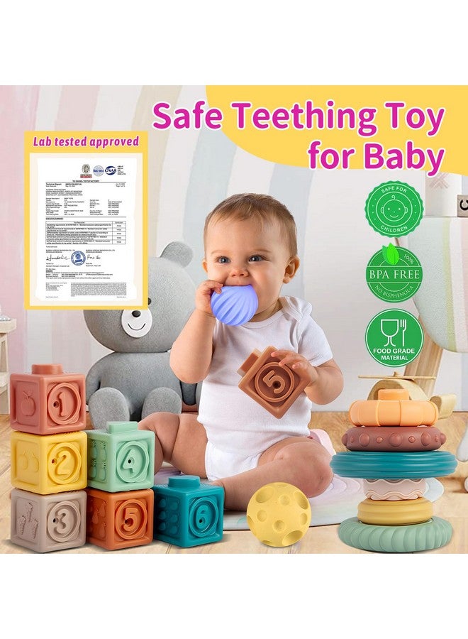 ROHSCE Montessori Toys for Babies, 3 in 1 Baby Toys 6 to 12 Months - Stacking Blocks & Sensory Balls & Soft Teething Rings, Newborn Learning Toys Activity Gifts for Toddlers 3-6-9-12 Months, 18PCS - Image 2