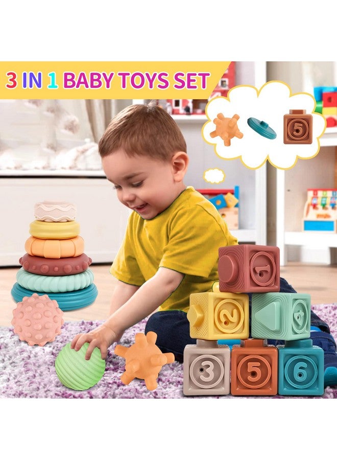 ROHSCE Montessori Toys for Babies, 3 in 1 Baby Toys 6 to 12 Months - Stacking Blocks & Sensory Balls & Soft Teething Rings, Newborn Learning Toys Activity Gifts for Toddlers 3-6-9-12 Months, 18PCS - Image 4