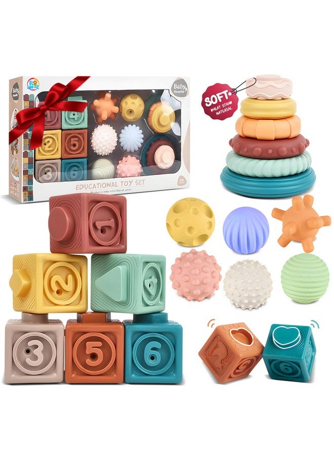 ROHSCE Montessori Toys for Babies, 3 in 1 Baby Toys 6 to 12 Months - Stacking Blocks & Sensory Balls & Soft Teething Rings, Newborn Learning Toys Activity Gifts for Toddlers 3-6-9-12 Months, 18PCS - Image 1