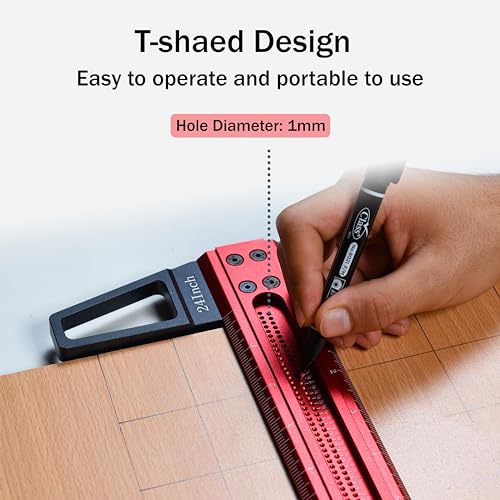 TYDEEY 12, 24, 31, 39 in Ultra-Precision Woodworking Scriber T-Square Ruler 24 in Measuring and Layout Tool, T Type Wood Aluminum Square Rulers for Architect and Carpenter Work - Image 3