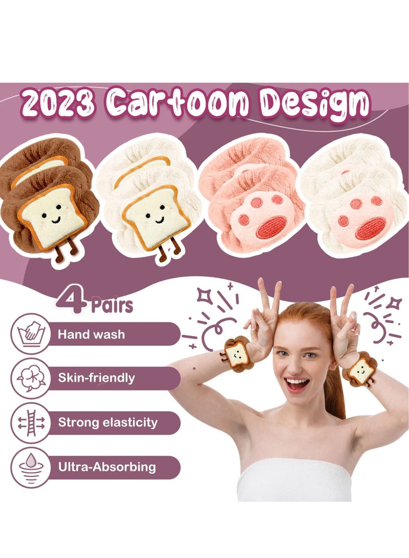 Excefore Women's Wrist Bands for Washing Face, 8 Pack Cartoon Microfiber Wrist Spa for Girls,Super Absorbent Wrist Towels, Arm Bands Prevent Liquid from Spilling(4 Patterns) - Image 2