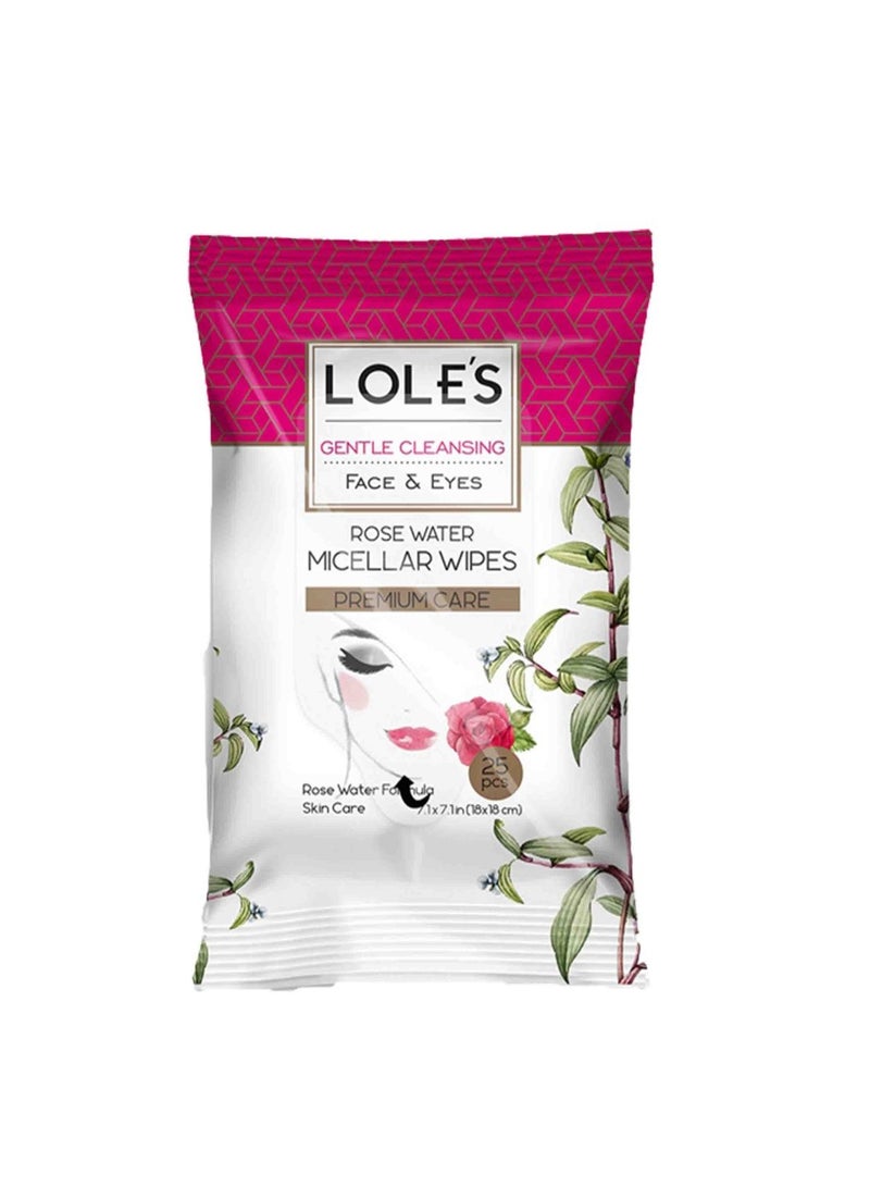 LOLE'S Lole's Makeup Remover Wet Wipes Gentle Cleansing Rose Water, Pack of 1 x 25 Wipes - Image 1