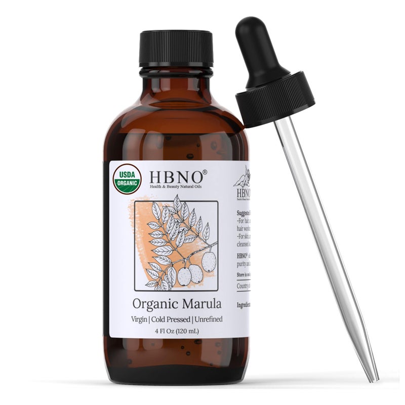 HBNO Organic Marula Oil - Huge 4 oz (120ml) Value Size - USDA Certified Organic Marula Seed Oil, Cold Pressed for Face, Body, Lips, Shampoo & Conditioner - Image 1