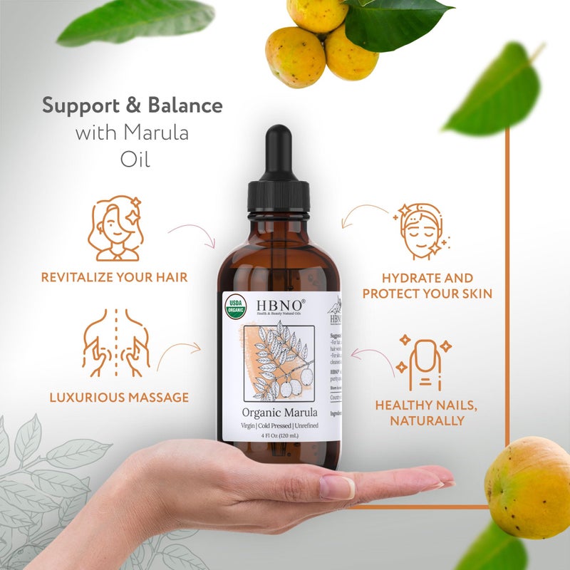 HBNO Organic Marula Oil - Huge 4 oz (120ml) Value Size - USDA Certified Organic Marula Seed Oil, Cold Pressed for Face, Body, Lips, Shampoo & Conditioner - Image 2