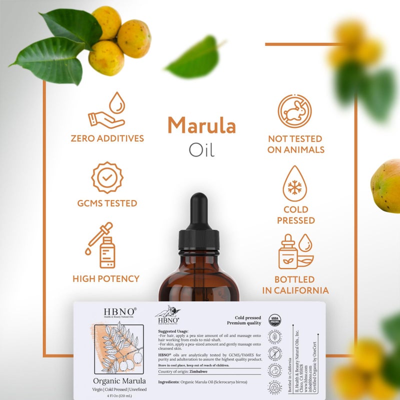 HBNO Organic Marula Oil - Huge 4 oz (120ml) Value Size - USDA Certified Organic Marula Seed Oil, Cold Pressed for Face, Body, Lips, Shampoo & Conditioner - Image 4