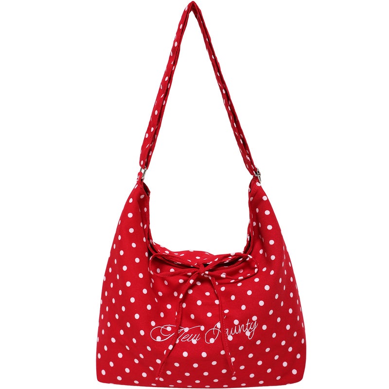 Leopard Print Canvas Bag Large Capacity Crossbody Bag Korean Niche Bow Bag Red Polka Dot Shoulder Tote Bag - Image 1