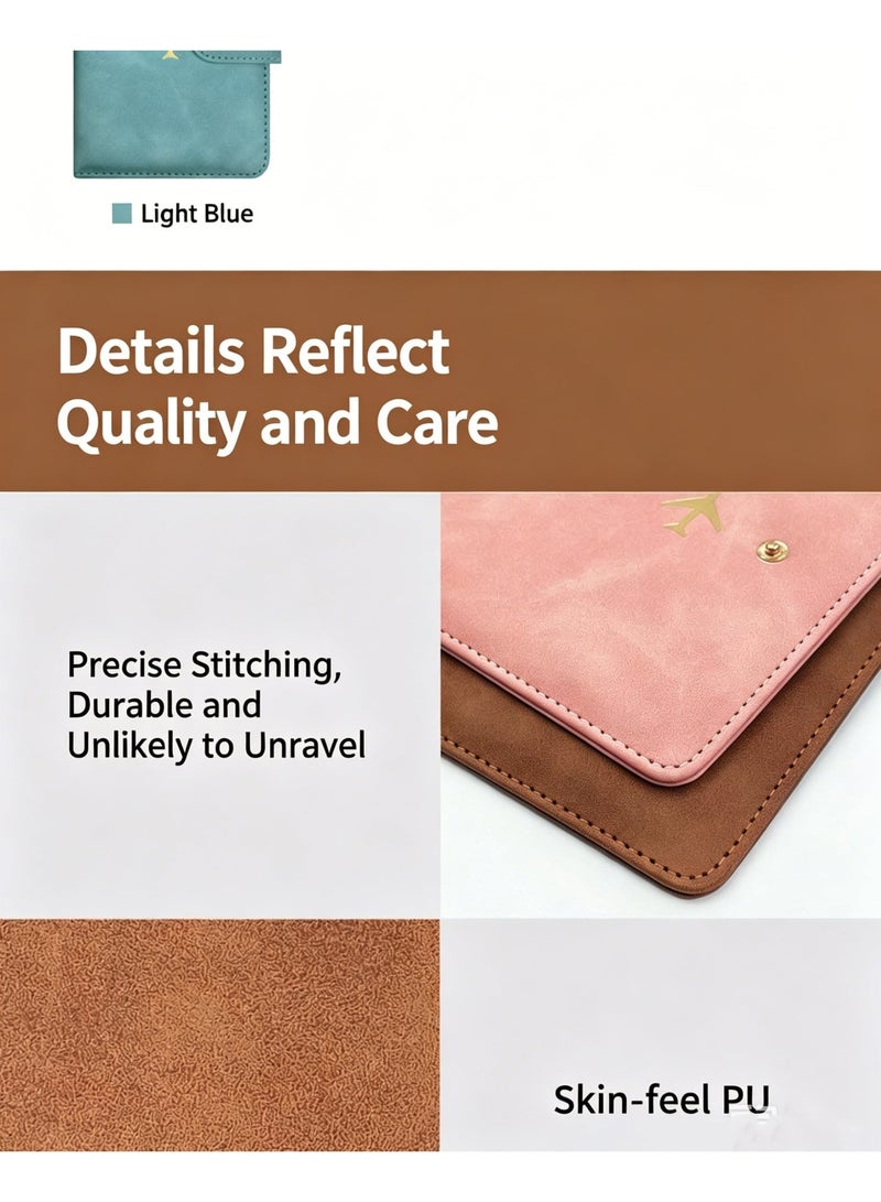 PU leather snap-button passport holder with multiple card slots for document storage and passport cover - Image 3